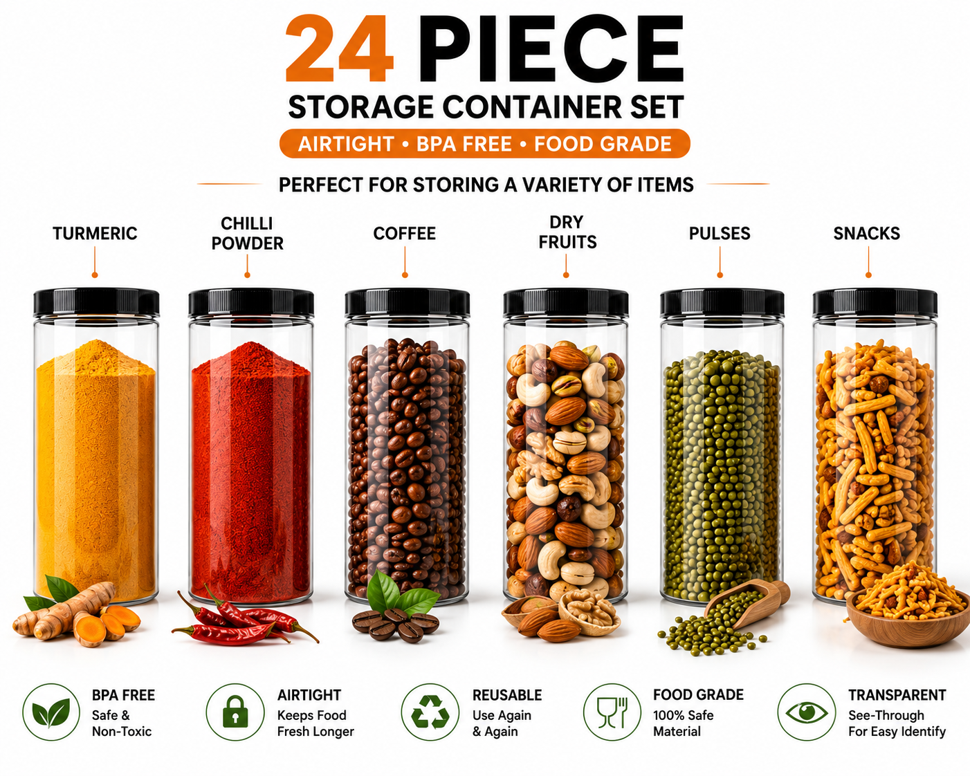 24 Pcs Premium Kitchen Storage Jar Set